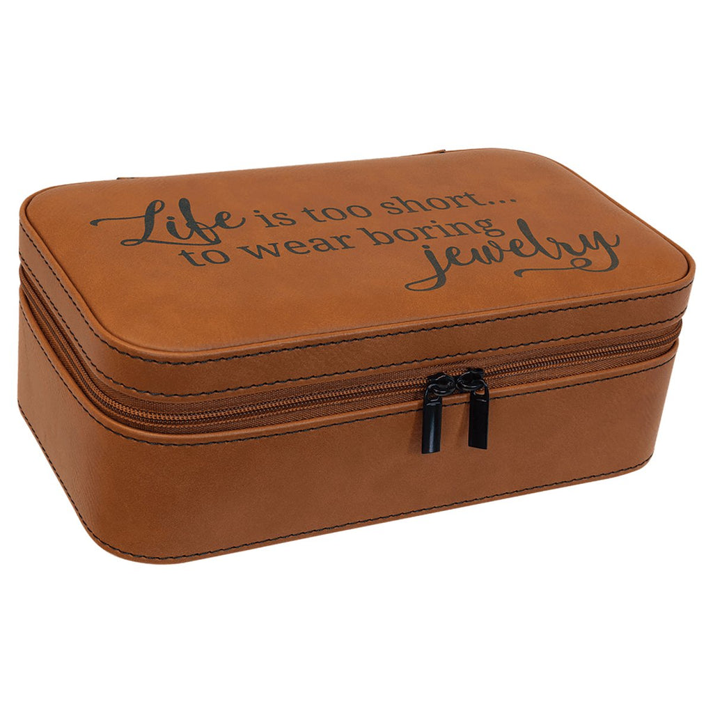 Jewelry Box 7 1/2" X 4 1/2" -Leatherette Rawhide w/Black Engraving at Artisan Branding Company