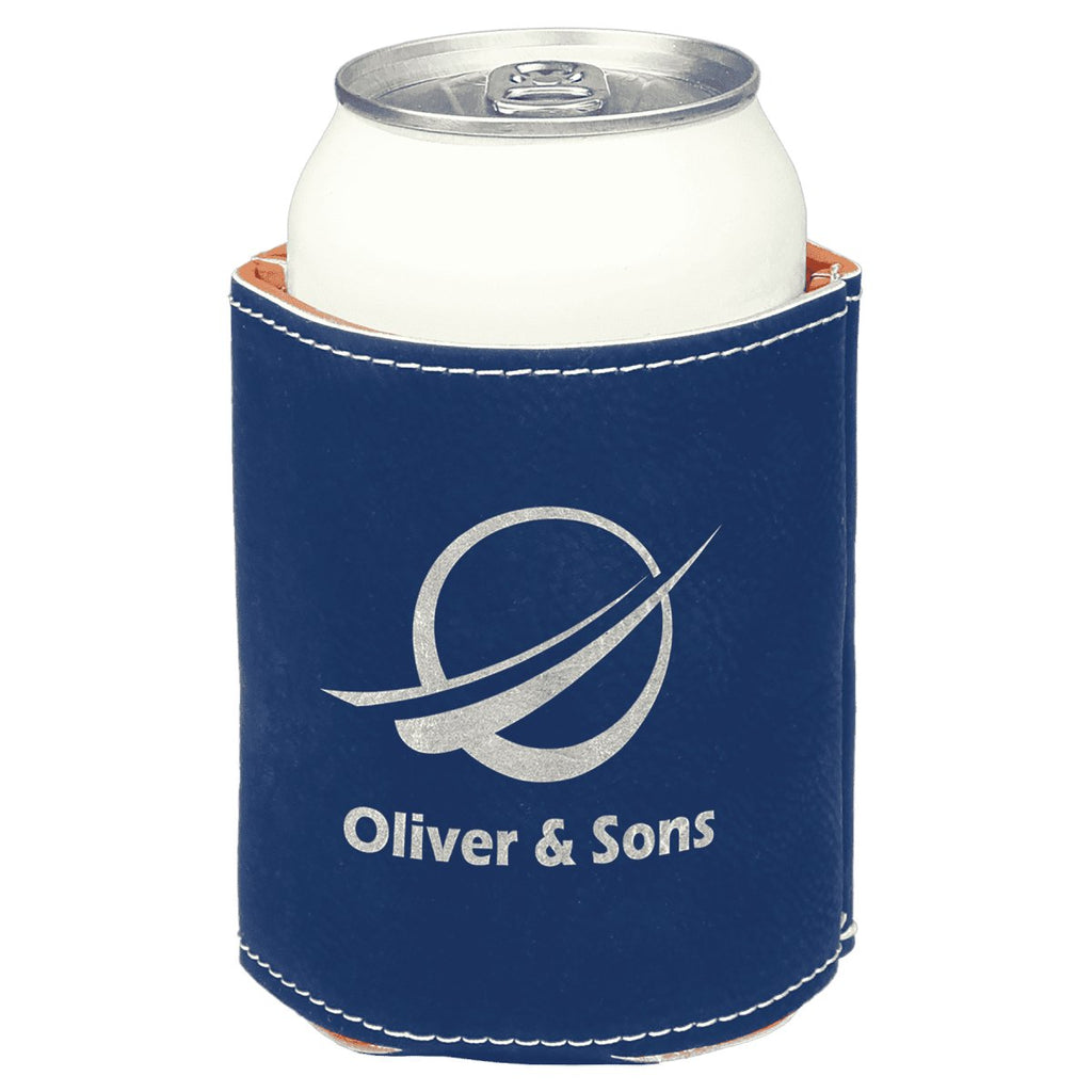 Beverage Holder Leatherette 3 3/4" Blue w/Silver Engraving at Artisan Branding Company