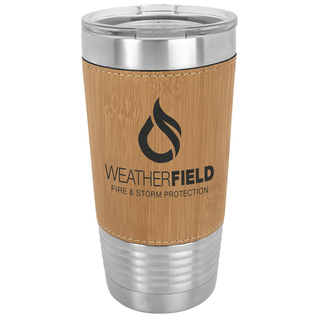 Leatherette Tumbler w/Clear Lid 20oz -Polar Camel Bamboo w/Black Engraving at Artisan Branding Company