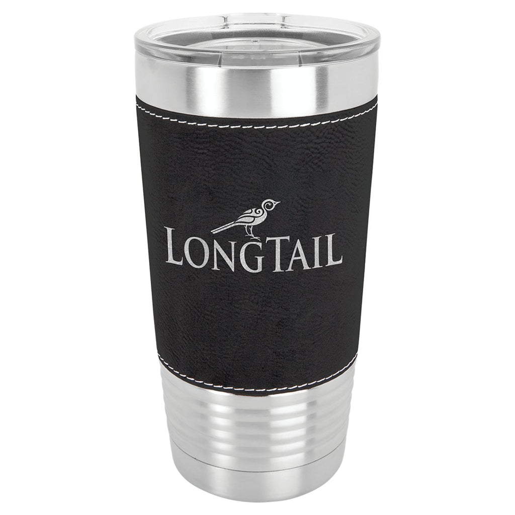 Leatherette Tumbler w/Clear Lid 20oz -Polar Camel Black w/Silver Engraving at Artisan Branding Company