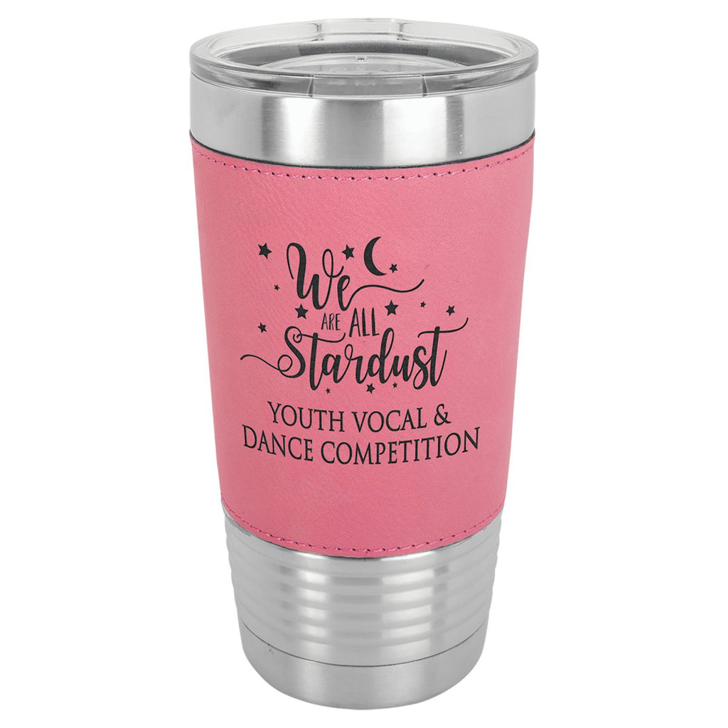 Leatherette Tumbler w/Clear Lid 20oz -Polar Camel Pink w/Black Engraving at Artisan Branding Company