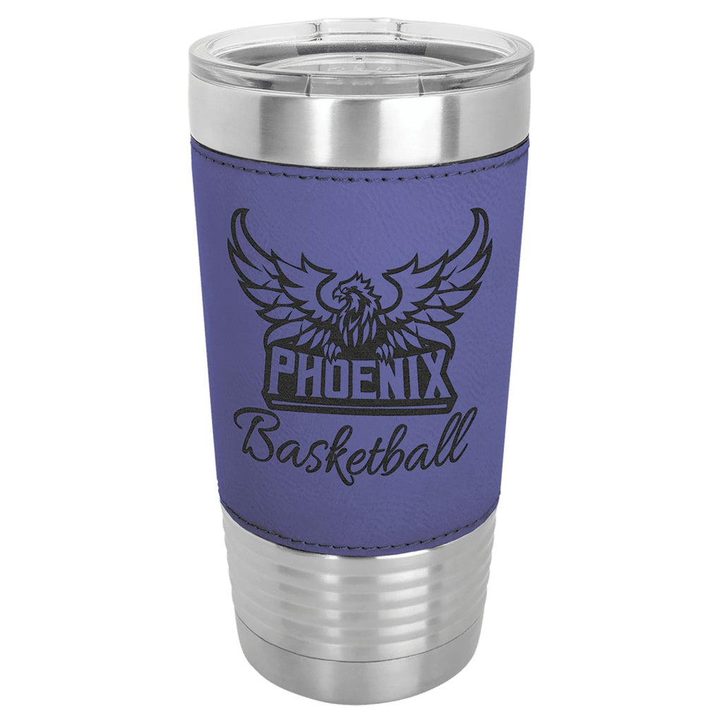 Leatherette Tumbler w/Clear Lid 20oz -Polar Camel Purple w/Black Engraving at Artisan Branding Company