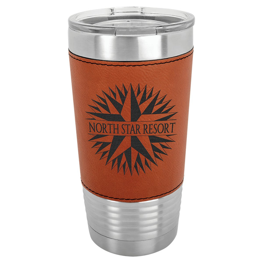 Leatherette Tumbler w/Clear Lid 20oz -Polar Camel Rawhide w/Black Engraving at Artisan Branding Company