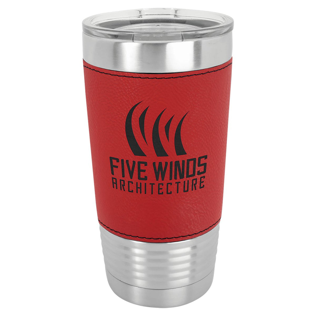 Leatherette Tumbler w/Clear Lid 20oz -Polar Camel Red w/Black Engraving at Artisan Branding Company