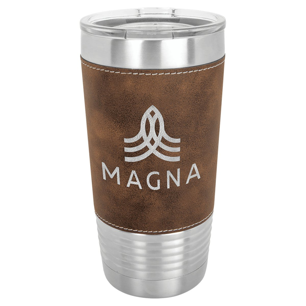 Leatherette Tumbler w/Clear Lid 20oz -Polar Camel Rustic w/Silver Engraving at Artisan Branding Company