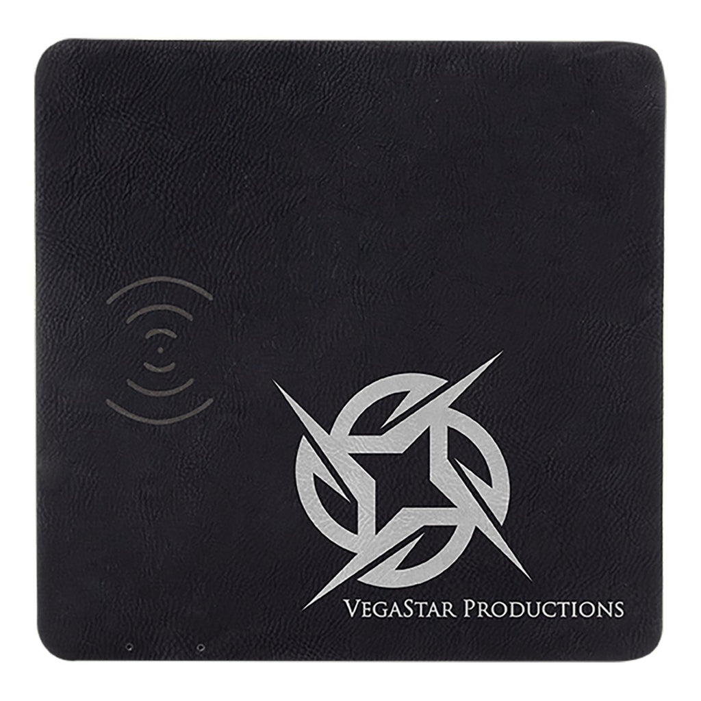 Phone Charging Mat Leatherette 8" x 8" Black w/Silver Engraving at Artisan Branding Company