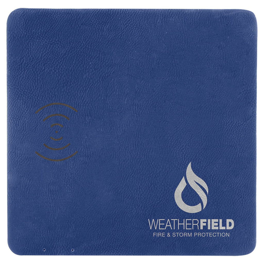 Phone Charging Mat Leatherette 8" x 8" Blue w/Silver Engraving at Artisan Branding Company