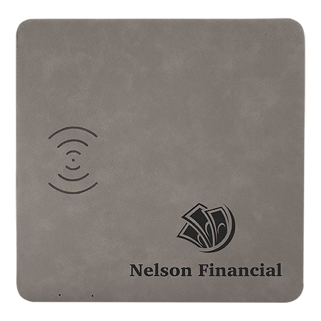 Phone Charging Mat Leatherette 8" x 8" Gray w/Black Engraving at Artisan Branding Company