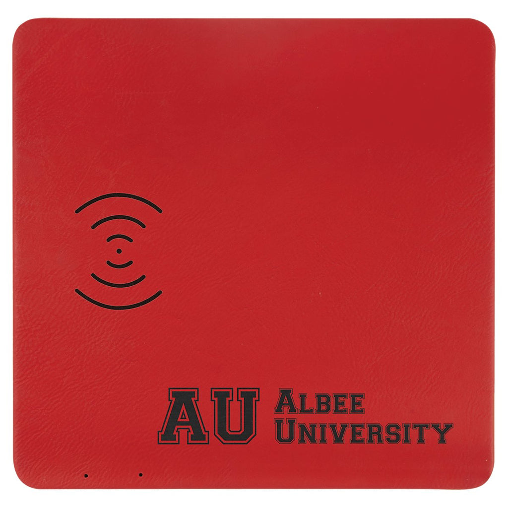 Phone Charging Mat Leatherette 8" x 8" Red w/Black Engraving at Artisan Branding Company