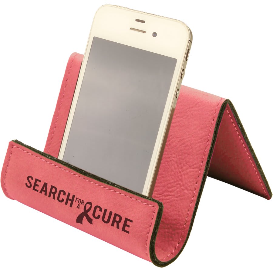 Phone Stand Holder Easel Leatherette Pink w/Black Engraving at Artisan Branding Company