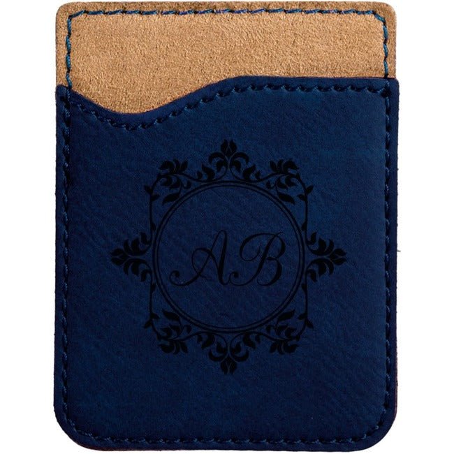 Phone Wallet -Leatherette 2 3/8" x 3 1/8" Blue w/Black Engraving at Artisan Branding Company