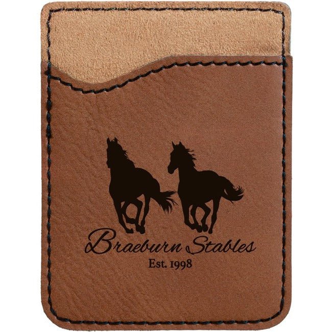 Phone Wallet -Leatherette 2 3/8" x 3 1/8" Dark Brown w/Black Engraving at Artisan Branding Company