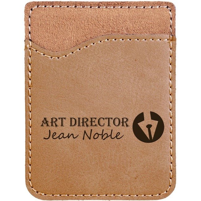 Phone Wallet -Leatherette 2 3/8" x 3 1/8" Light Brown w/Black Engraving at Artisan Branding Company