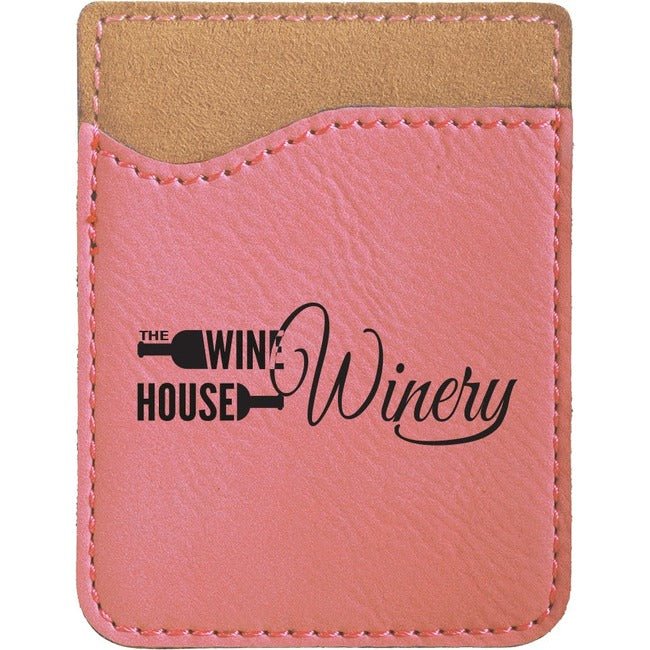 Phone Wallet -Leatherette 2 3/8" x 3 1/8" Pink w/Black Engraving at Artisan Branding Company