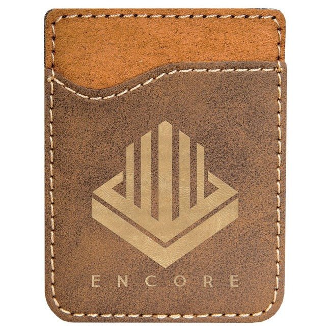 Phone Wallet -Leatherette 2 3/8" x 3 1/8" Rustic w/Gold Engraving at Artisan Branding Company