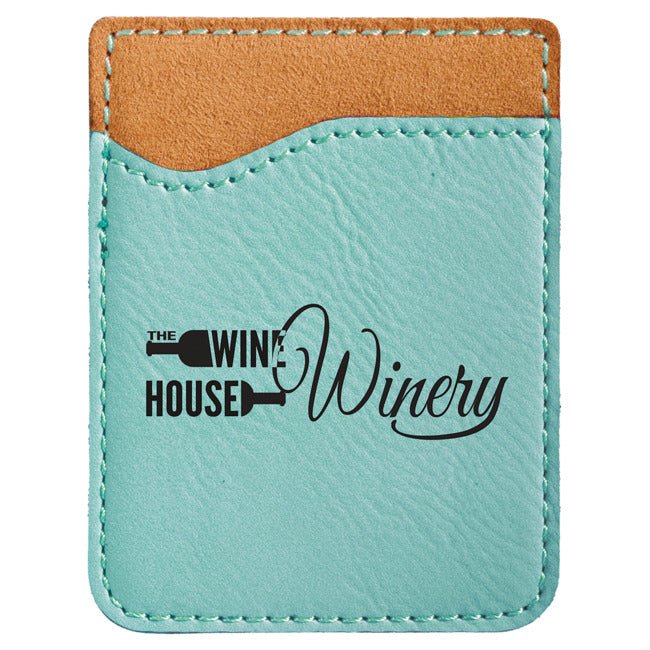 Phone Wallet -Leatherette 2 3/8" x 3 1/8" Teal w/Black Engraving at Artisan Branding Company