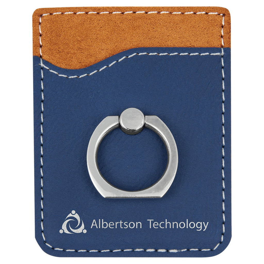 Phone Wallet with Silver Ring -Leatherette 2 3/8" x 3 1/8" Blue w/Silver Engraving at Artisan Branding Company