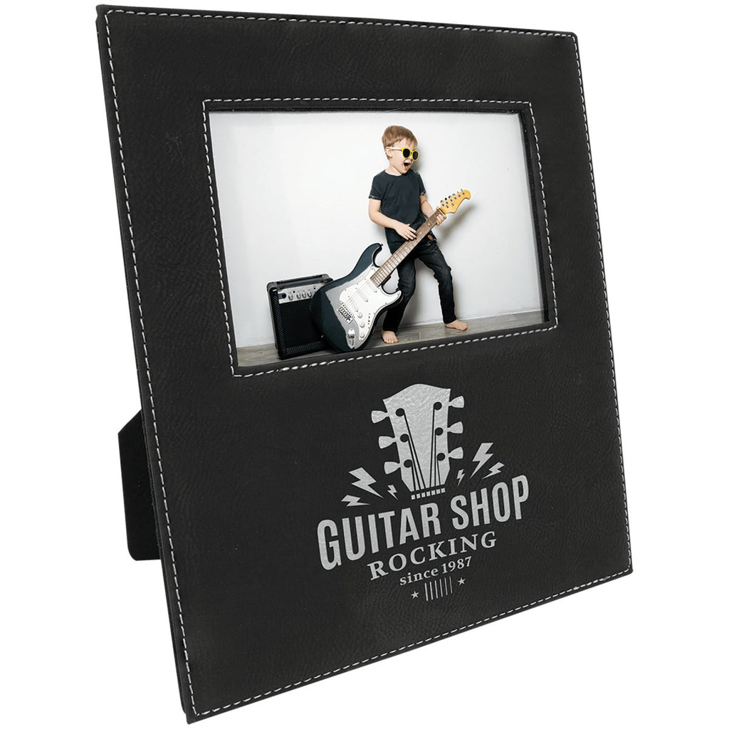 Photo Frame 4" x 6" Leatherette w/Engraving Area Black w/Silver Engraving at Artisan Branding Company