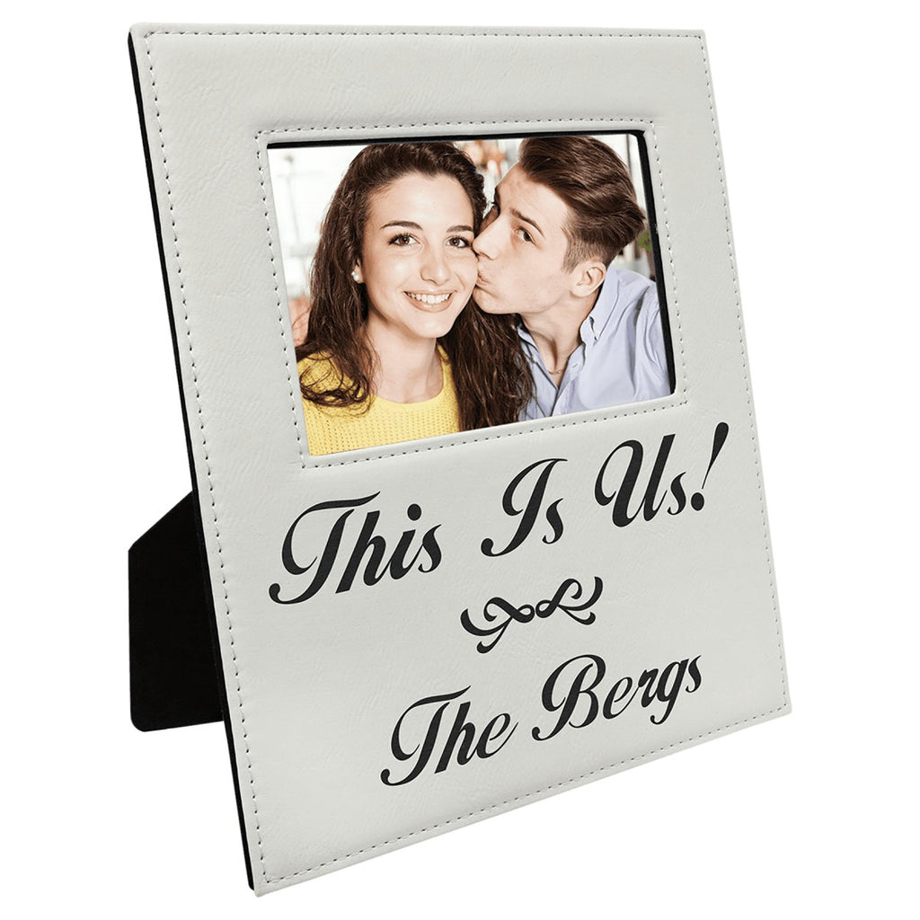 Photo Frame 4" x 6" Leatherette w/Engraving Area White w/Black Engraving at Artisan Branding Company