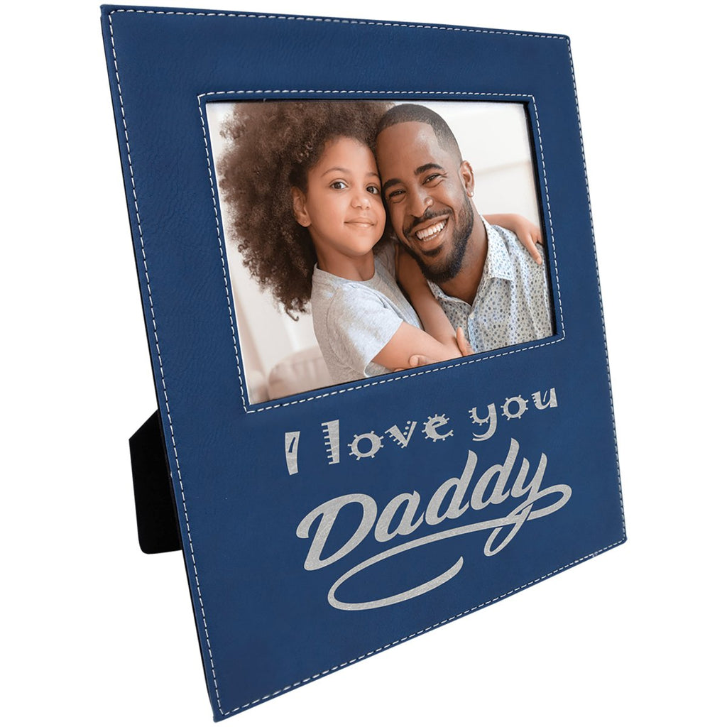 Photo Frame 5" x 7" Leatherette w/Engraving Area Blue w/Silver Engraving at Artisan Branding Company