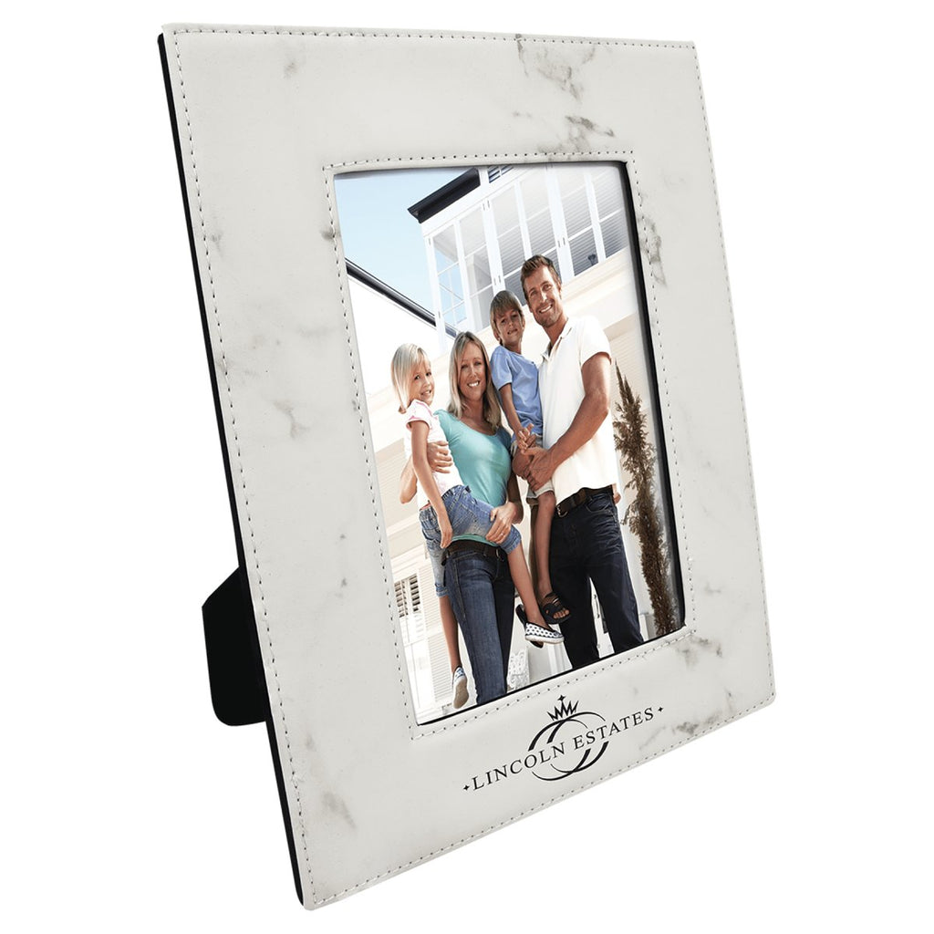 Photo Frame 5" x 7" Leatherette White Marble w/Black Engraving at Artisan Branding Company