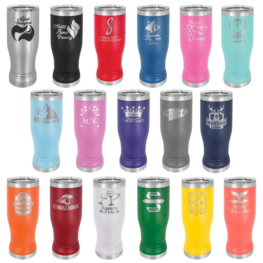 Pilsner Tumbler w/Clear Lid 14oz -Polar Camel Stainless Steel at Artisan Branding Company