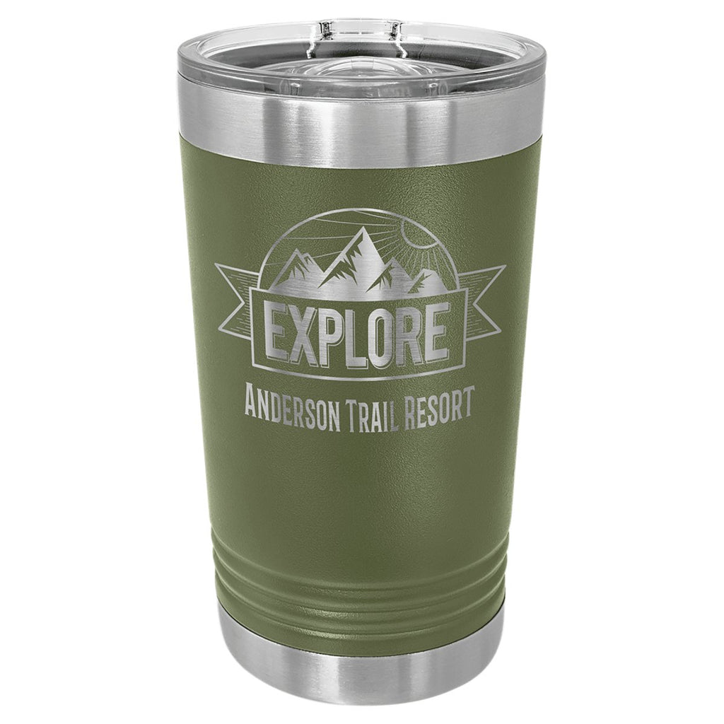 Pint Tumbler w/Slider Lid 16oz -Polar Camel Olive Green at Artisan Branding Company