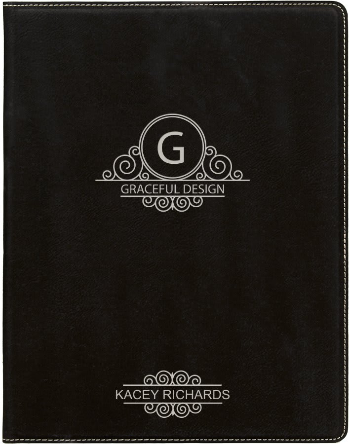 Portfolio Leatherette w/Notepad 7" x 9" Black w/Silver Engraving at Artisan Branding Company