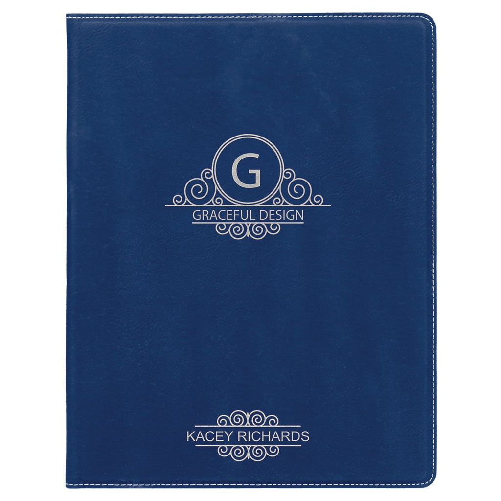 Portfolio Leatherette w/Notepad 7" x 9" Blue w/Silver Engraving at Artisan Branding Company