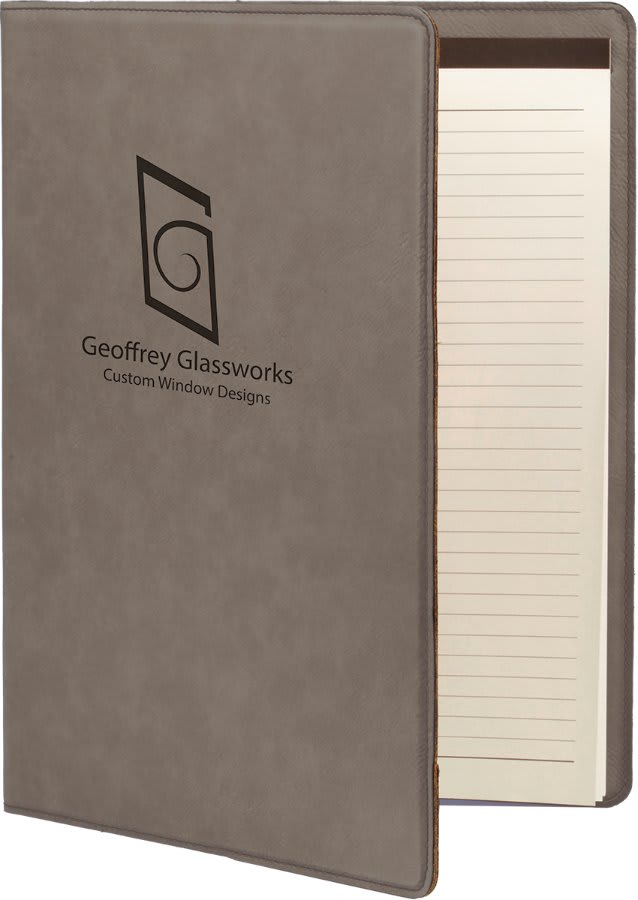 Portfolio Leatherette w/Notepad 7" x 9" Gray w/Black Engraving at Artisan Branding Company