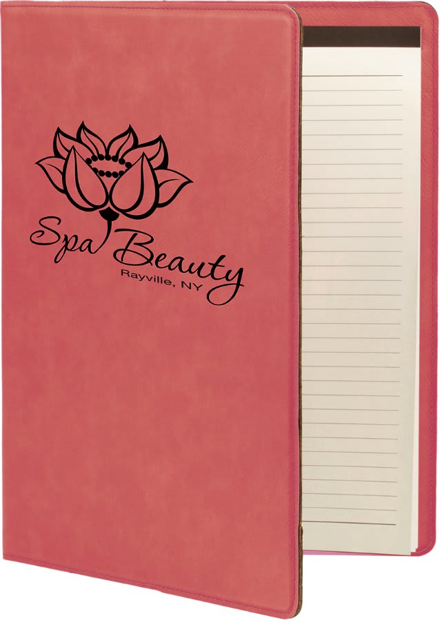 Portfolio Leatherette w/Notepad 7" x 9" Pink w/Black Engraving at Artisan Branding Company