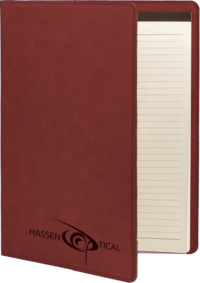 Portfolio Leatherette w/Notepad 7" x 9" Rose w/Black Engraving at Artisan Branding Company