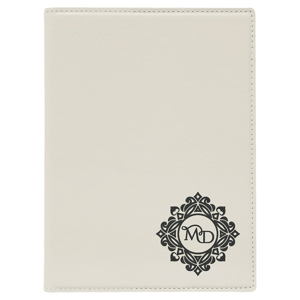 Portfolio Leatherette w/Notepad 7" x 9" White w/Black Engraving at Artisan Branding Company