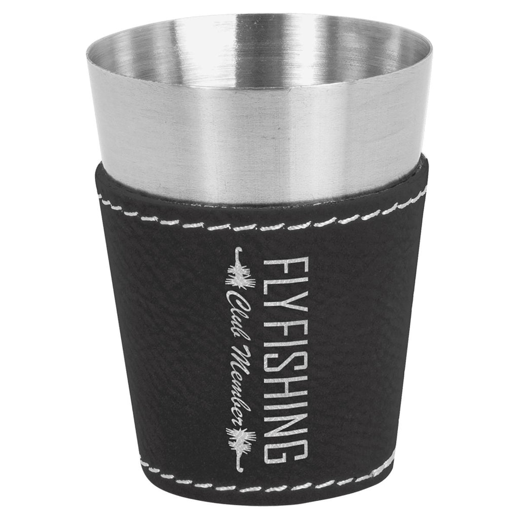Shot Glass Leatherette & Stainless Steel 2oz Black w/Silver Engraving at Artisan Branding Company