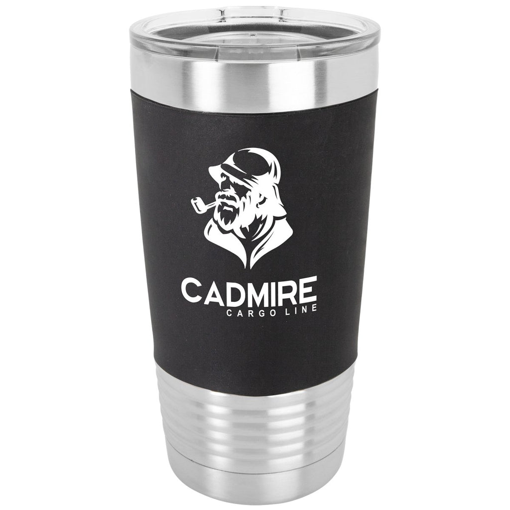 Silicone Grip Tumbler w/Clear Lid 20oz -Polar Camel Black w/White Engraving at Artisan Branding Company