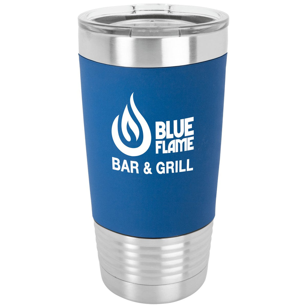 Silicone Grip Tumbler w/Clear Lid 20oz -Polar Camel Blue w/White Engraving at Artisan Branding Company