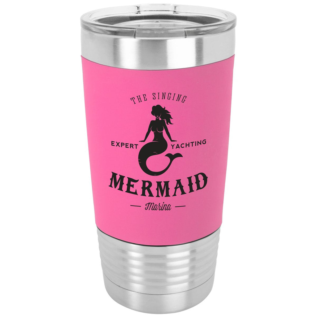 Silicone Grip Tumbler w/Clear Lid 20oz -Polar Camel Pink w/Black Engraving at Artisan Branding Company