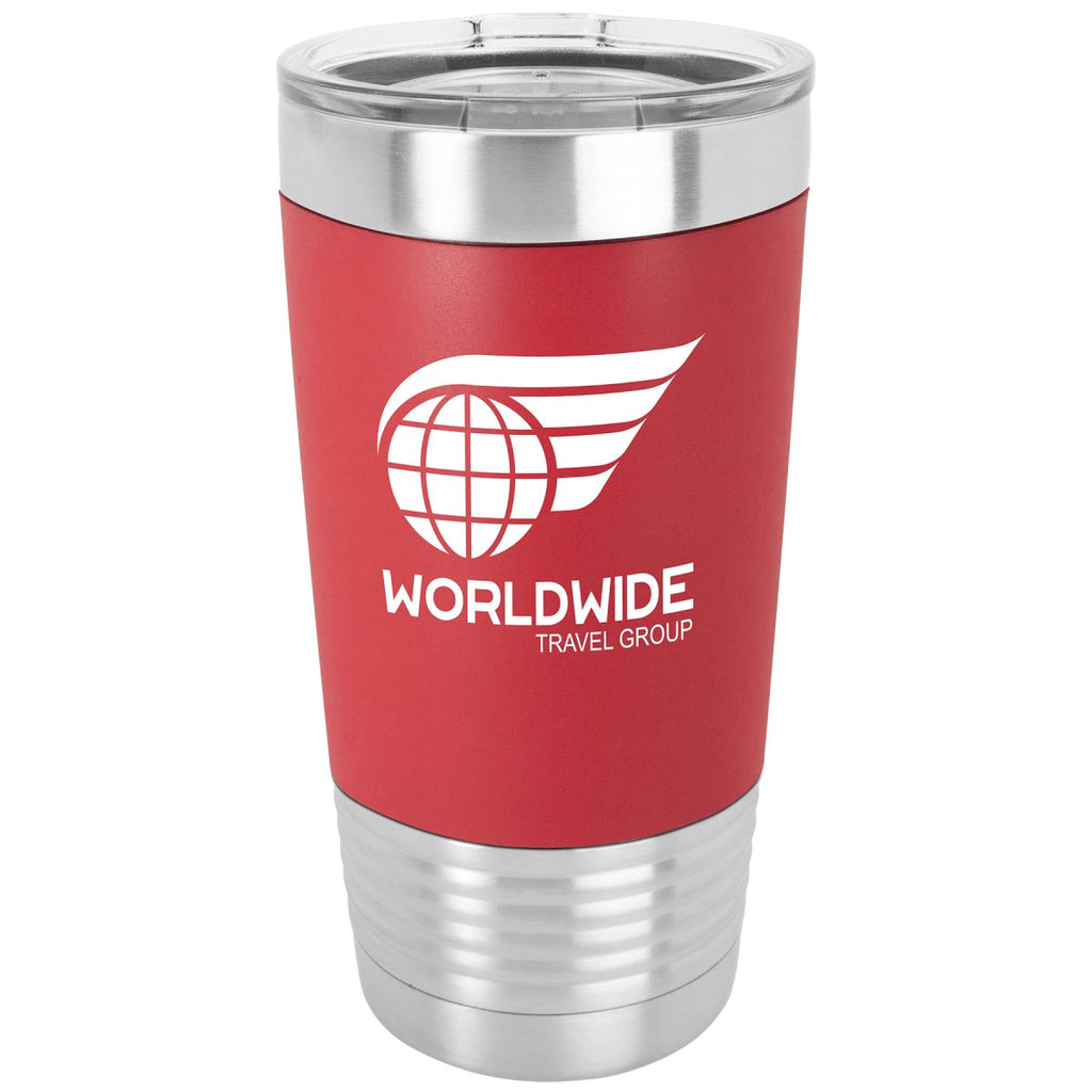 Silicone Grip Tumbler w/Clear Lid 20oz -Polar Camel Red w/White Engraving at Artisan Branding Company