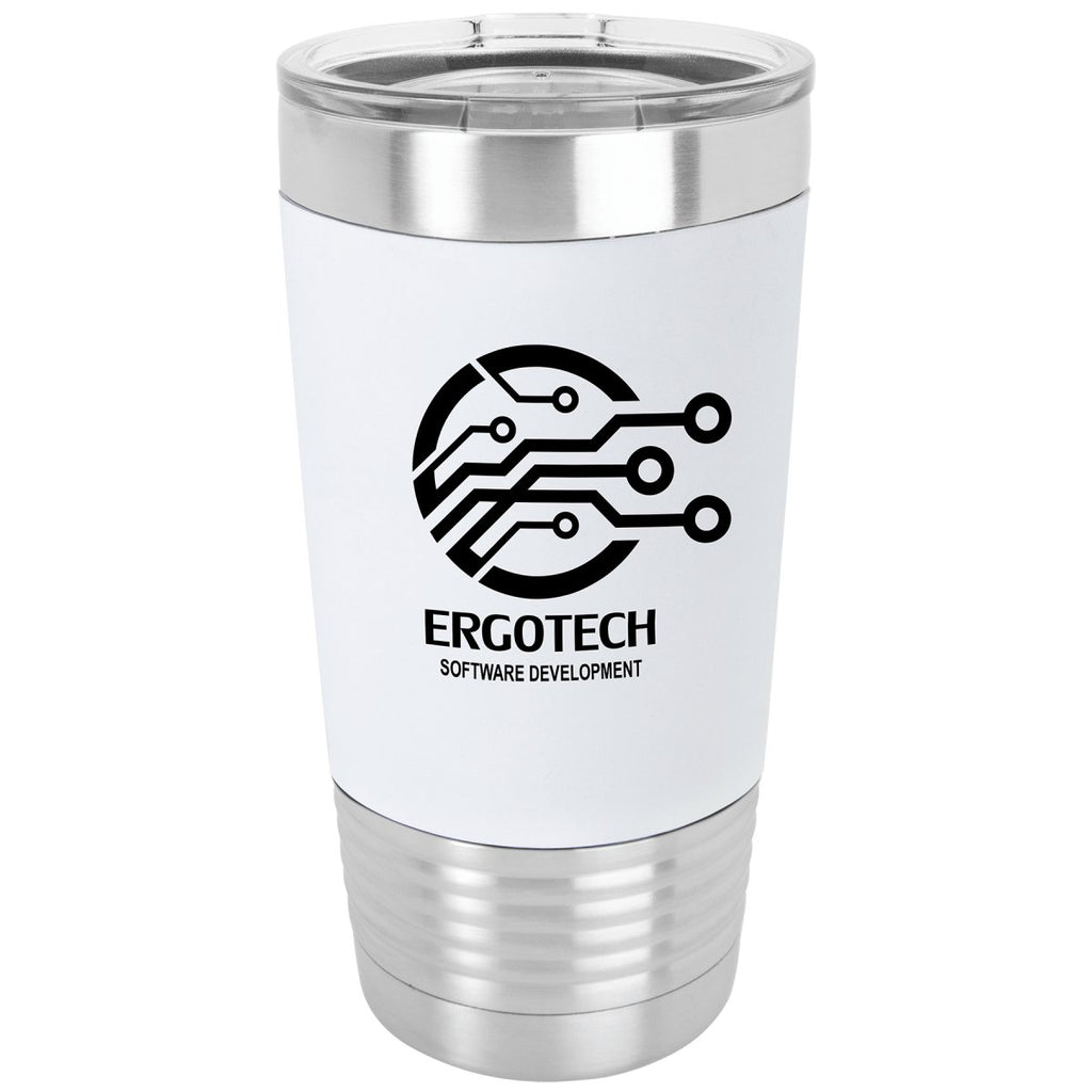 Silicone Grip Tumbler w/Clear Lid 20oz -Polar Camel White w/Black Engraving at Artisan Branding Company