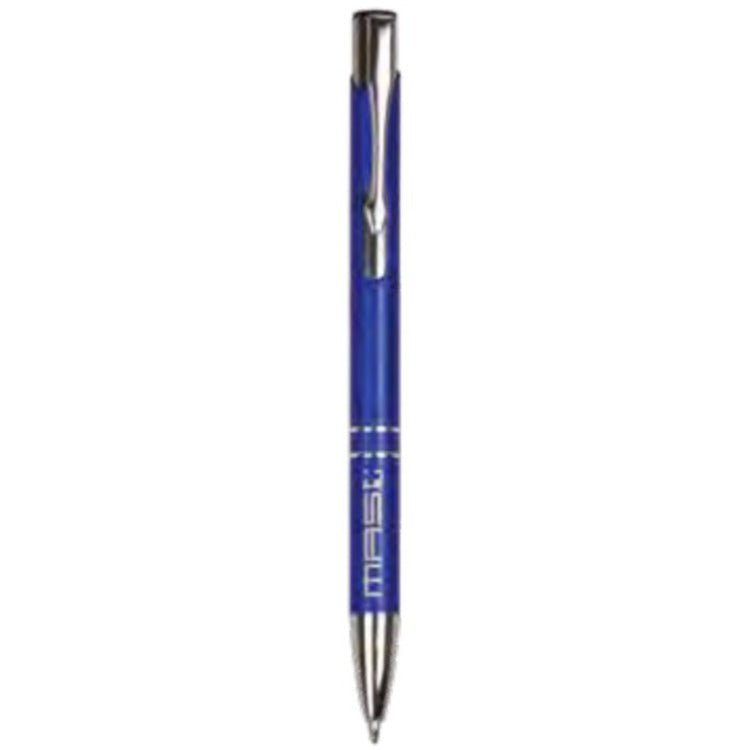 Silver Trim Pen Click Top -Aluminum Blue at Artisan Branding Company