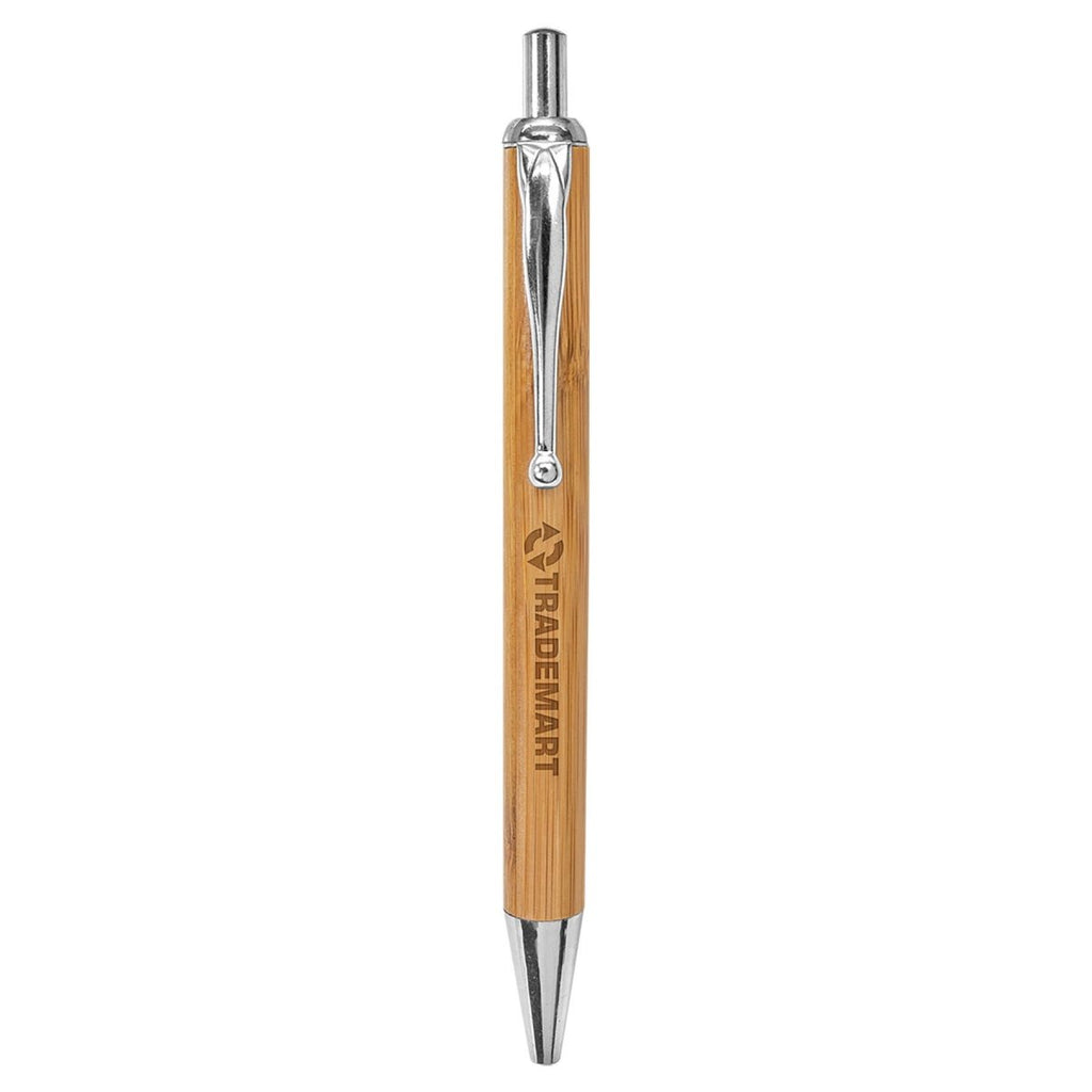 Silver Trim Pen Click Top -Bamboo at Artisan Branding Company