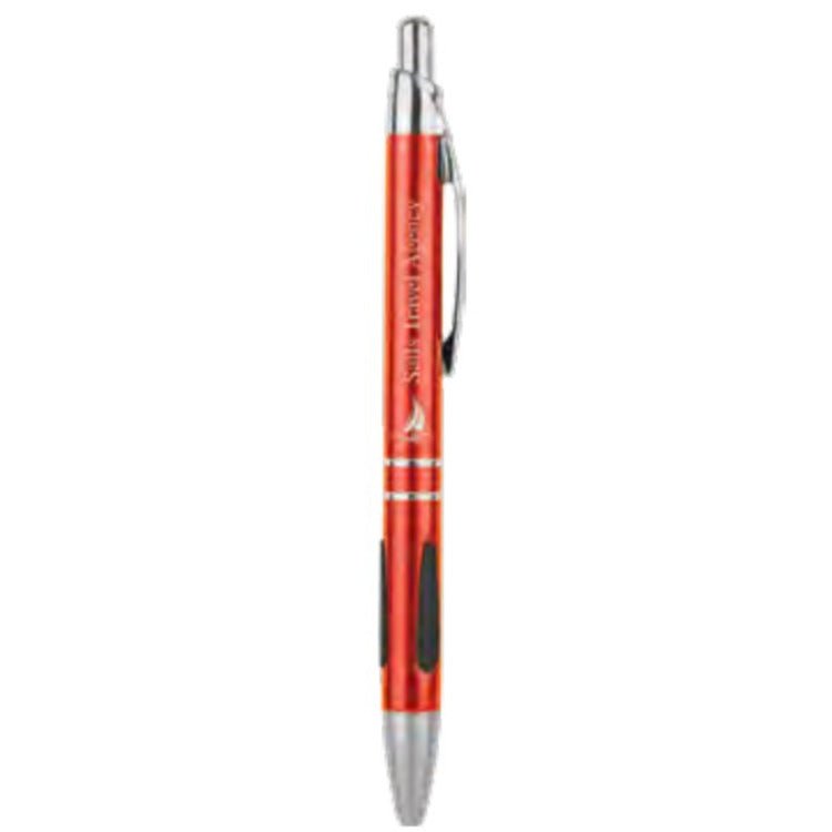 Silver Trim Pen Click Top with Gripper -Aluminum Red at Artisan Branding Company