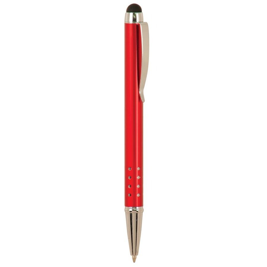 Silver Trim Pen with Stylus -Aluminum Red at Artisan Branding Company
