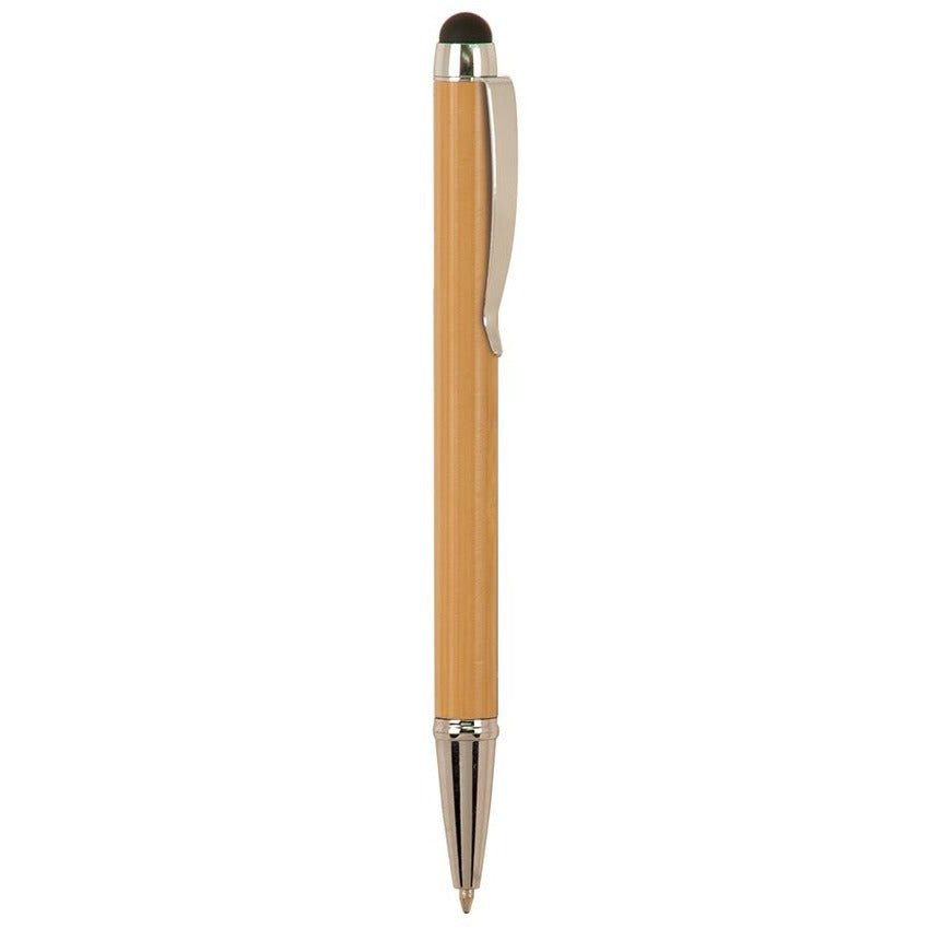 Silver Trim Pen with Stylus -Bamboo at Artisan Branding Company