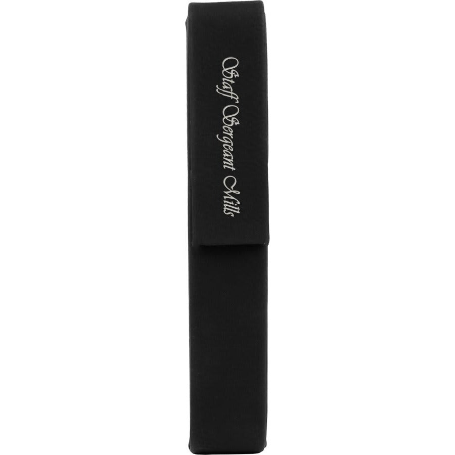 Single Pen Case with Flap Leatherette Black w/Silver Engraving at Artisan Branding Company