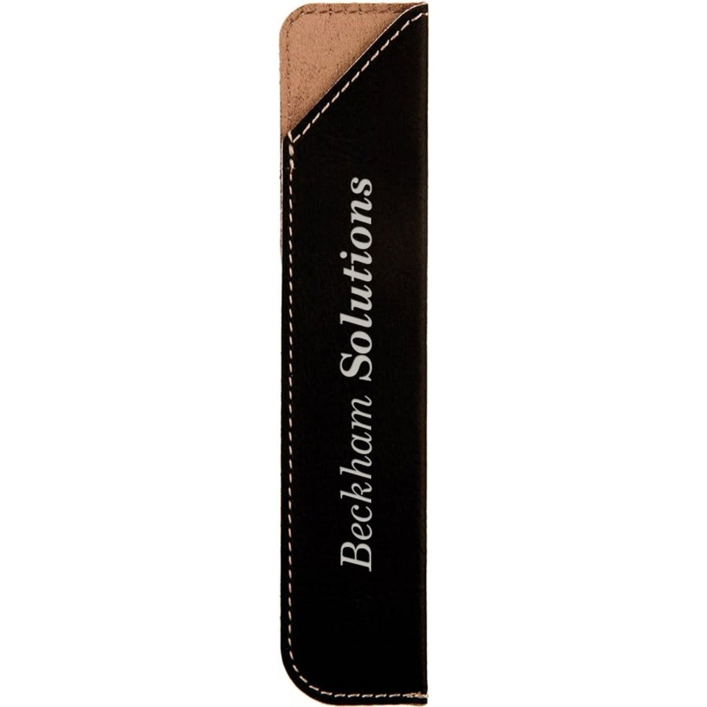 Single Pen Sleeve Leatherette Black w/Silver Engraving at Artisan Branding Company