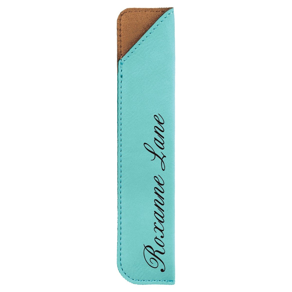 Single Pen Sleeve Leatherette Teal w/Black Engraving at Artisan Branding Company