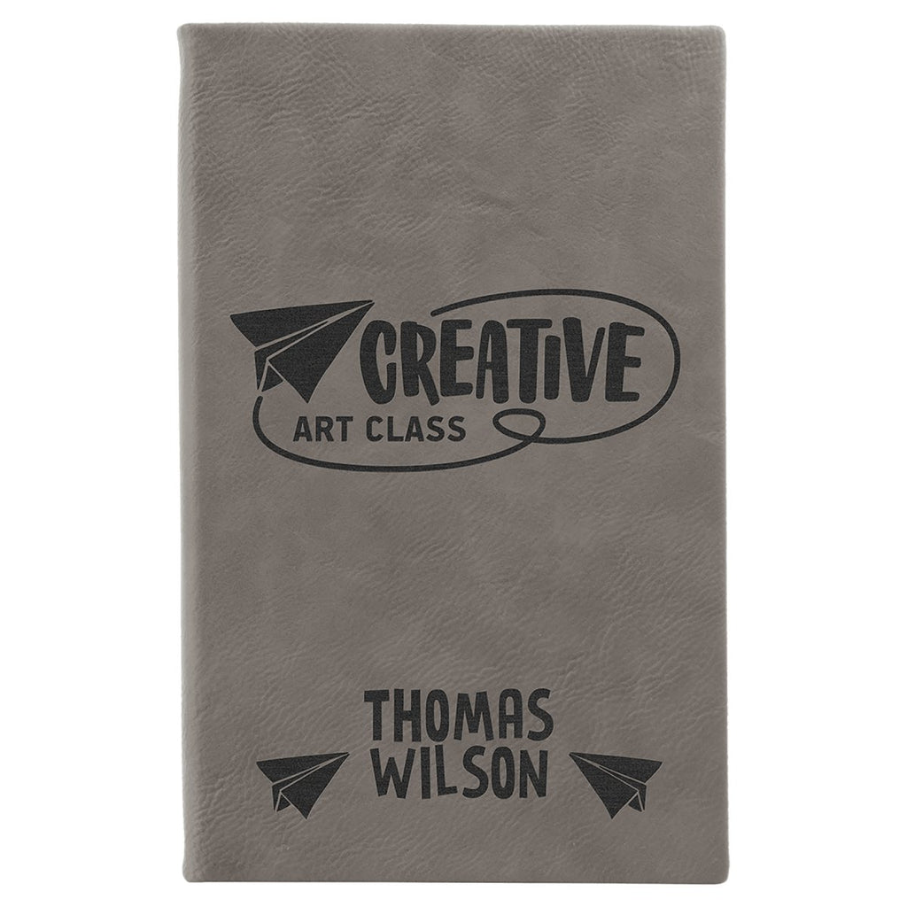 Sketch Book Unlined Leatherette 5 1/4" x 8 1/4" Gray w/Black Engraving at Artisan Branding Company