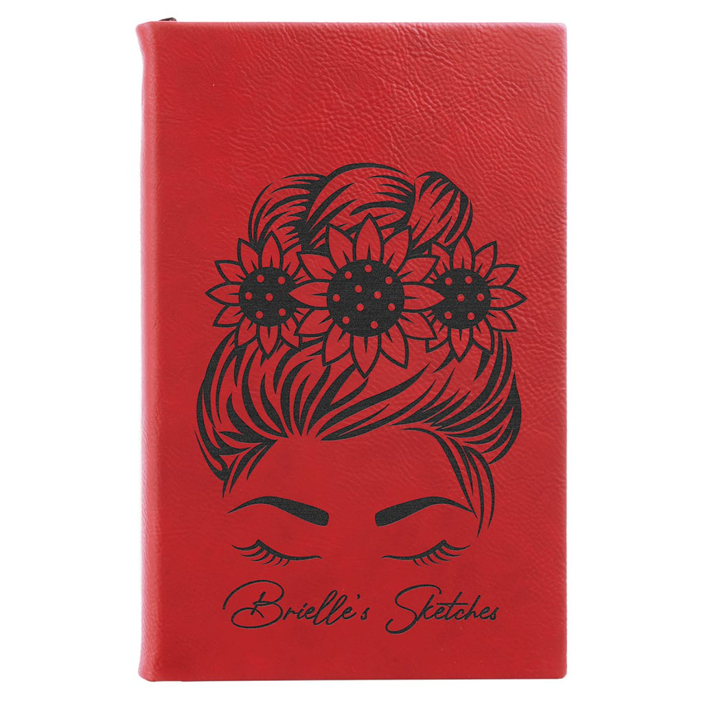 Sketch Book Unlined Leatherette 5 1/4" x 8 1/4" Red w/Black Engraving at Artisan Branding Company