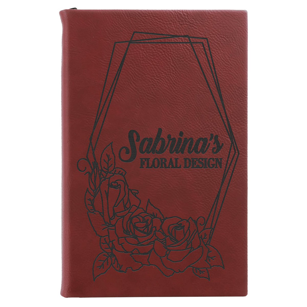 Sketch Book Unlined Leatherette 5 1/4" x 8 1/4" Rose w/Black Engraving at Artisan Branding Company